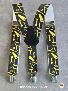 Dětské kšandy/šle Nářadí na černé č.191