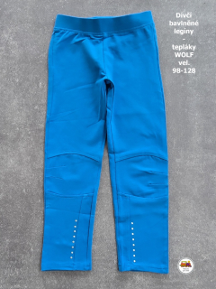 Legíny-tepláky bavlněné s elastanem Wolf T2473 tyrkysové vel. 98