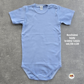 Kojenecké body bavlněné /9560/ pudrově modré krátký rukáv vel.110