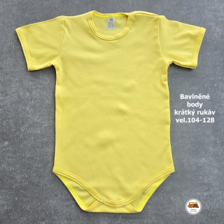 Kojenecké body bavlněné /9556/ citrónově žluté krátký rukáv vel.116