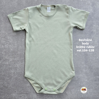Kojenecké body bavlněné /9550/ khaki zelené krátký rukáv vel.110