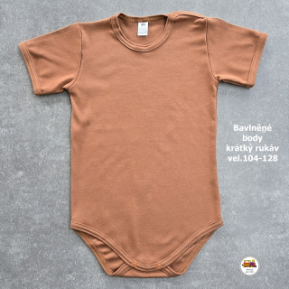 Kojenecké body bavlněné /9539/ hnědé krátký rukáv vel.104