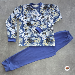 Dětské bavlněné pyžamo /640/ Nápisy na jeans modré vel.134