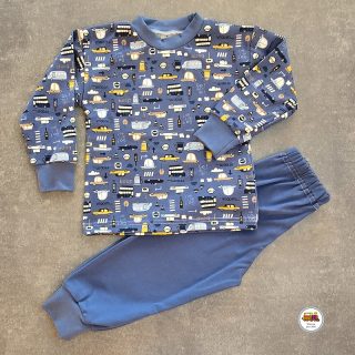 Dětské bavlněné pyžamo /638/ Auta na jeans modré vel. 98