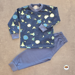 Dětské bavlněné pyžamo /637/ Vesmír na jeans modré vel. 98