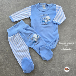 Kojenecká bavlněná souprava body + polodupačky /613/ Medvídek na světle modré vel. 56
