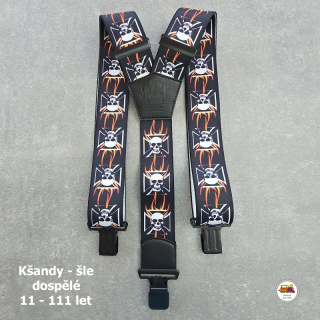 Dospělé kšandy, šle pro velké kluky a holky D40 široké Lebky s plameny na černé