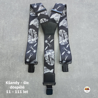 Dospělé kšandy, šle pro velké kluky a holky D44 široké Motor na černé